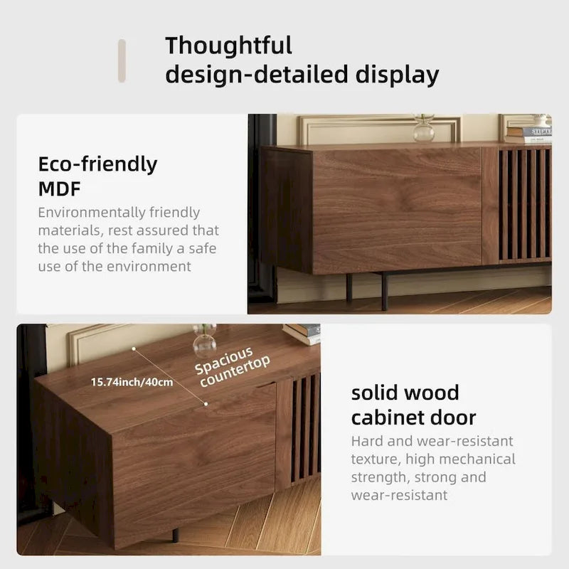 Meuble TV moderne élégant de style milieu de siècle pour téléviseurs jusqu'à 80 pouces. Grand espace de rangement pour appareils multimédias, gestion des câbles. Montage facile.