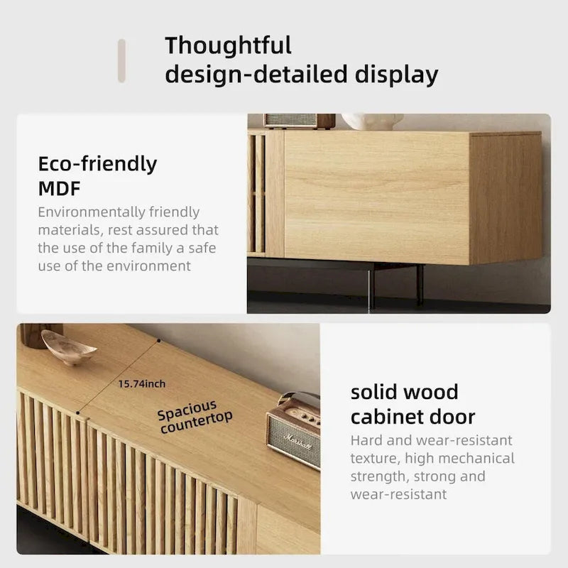 Meuble TV moderne élégant de style milieu de siècle pour téléviseurs jusqu'à 80 pouces. Grand espace de rangement pour appareils multimédias, gestion des câbles. Montage facile.