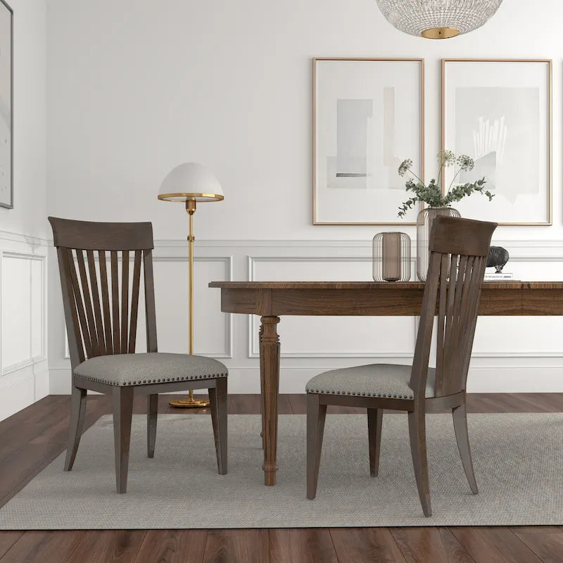 Roundhill Furniture Grant Nailhead Trim Dining Chairs, Set of 2, Beige
