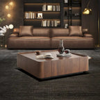 Table basse carrée de style Mid-Century Modern en bois avec tiroirs