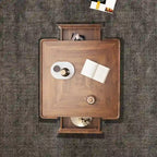 Table basse carrée de style Mid-Century Modern en bois avec tiroirs