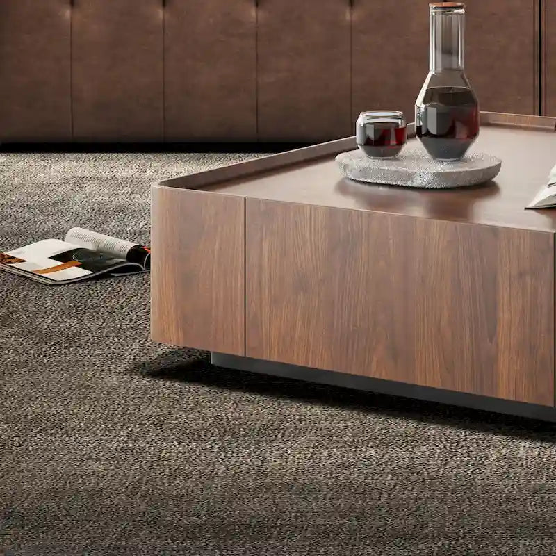 Table basse carrée de style Mid-Century Modern en bois avec tiroirs