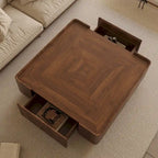 Table basse carrée de style Mid-Century Modern en bois avec tiroirs