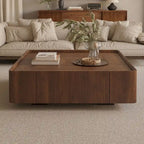 Table basse carrée de style Mid-Century Modern en bois avec tiroirs