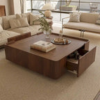 Table basse carrée de style Mid-Century Modern en bois avec tiroirs