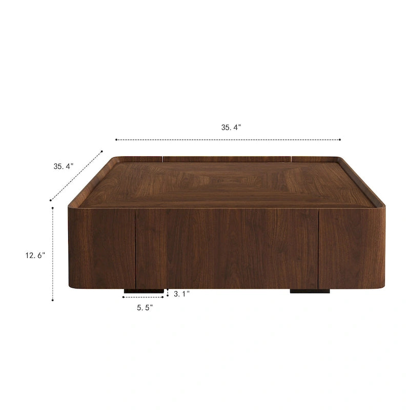 Table basse carrée de style Mid-Century Modern en bois avec tiroirs