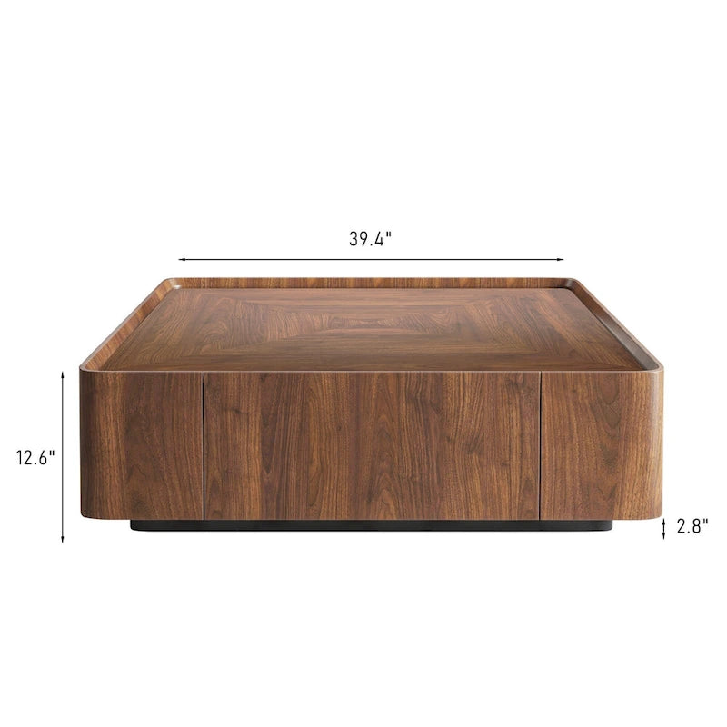 Table basse carrée de style Mid-Century Modern en bois avec tiroirs