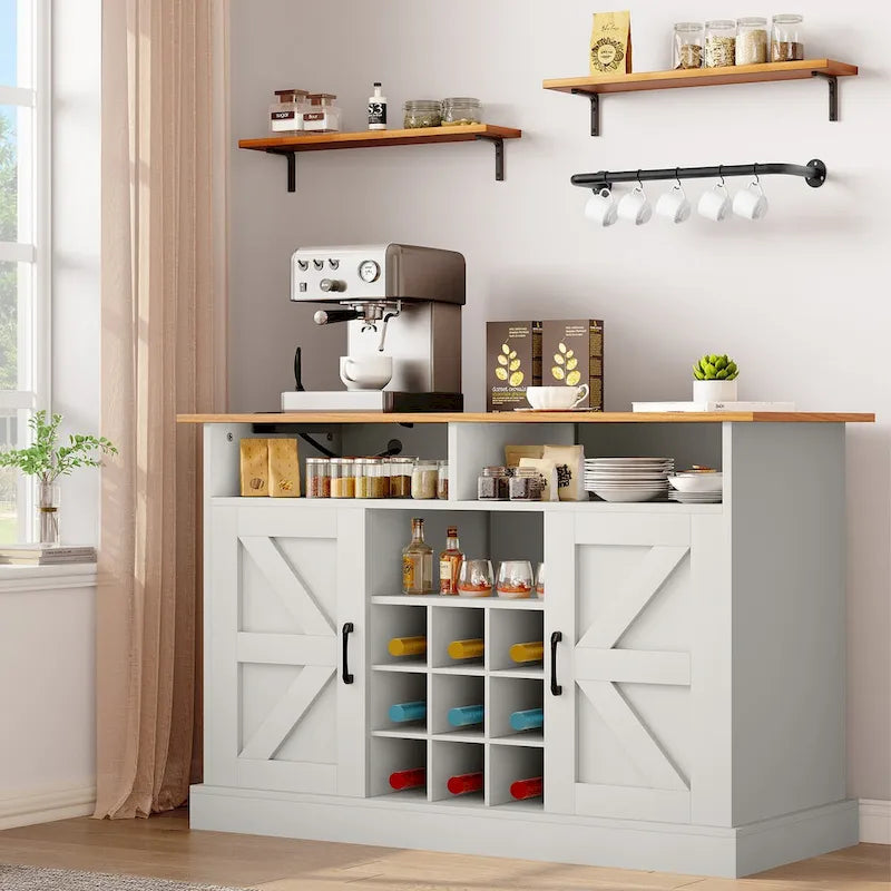 Moasis 47Farmhouse Coffee Bar Cabinet with Floating Shelf - 15.75D x 47.24W x 33.86H