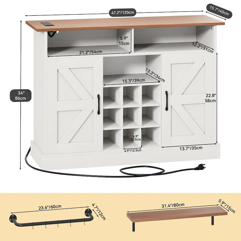 Moasis 47Farmhouse Meuble de Bar à Café avec Étagère Flottante - 40 P x 120 L x 86 H cm