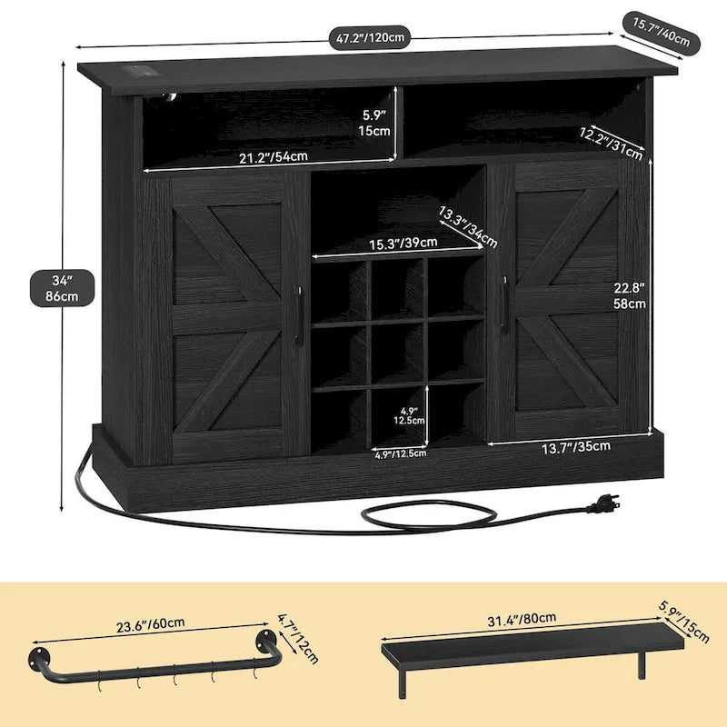 Moasis 47Farmhouse Meuble de Bar à Café avec Étagère Flottante - 40 P x 120 L x 86 H cm