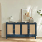 Panneaux en grain de qualité supérieure fabriqués à la main Roomfitters, buffet de chevet en rotin, meuble de rangement d'appoint, bleu marine - N/A