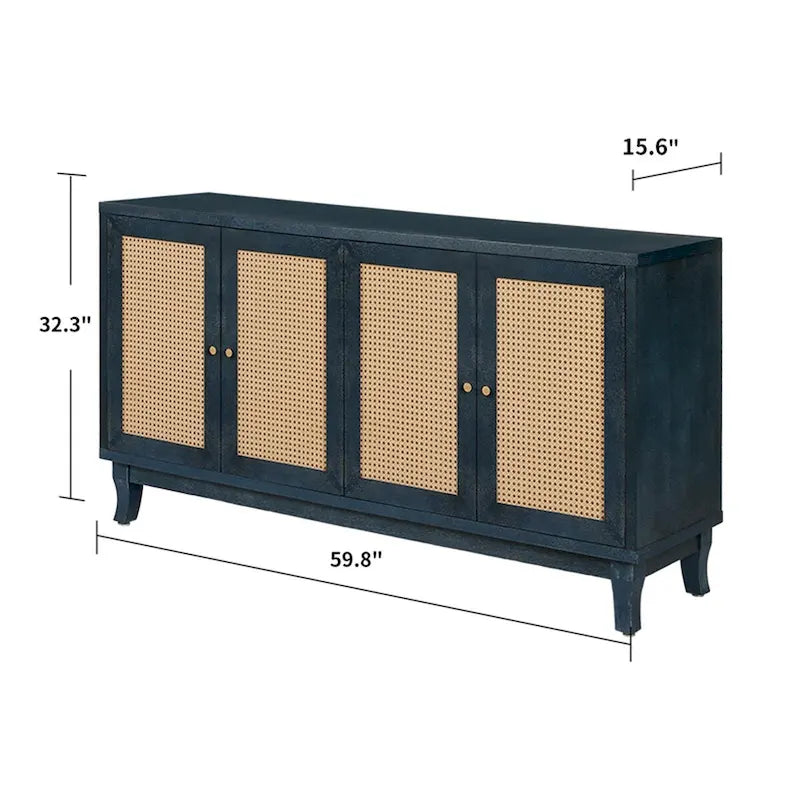 Panneaux en grain de qualité supérieure fabriqués à la main Roomfitters, buffet de chevet en rotin, meuble de rangement d'appoint, bleu marine - N/A