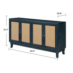 Panneaux en grain de qualité supérieure fabriqués à la main Roomfitters, buffet de chevet en rotin, meuble de rangement d'appoint, bleu marine - N/A