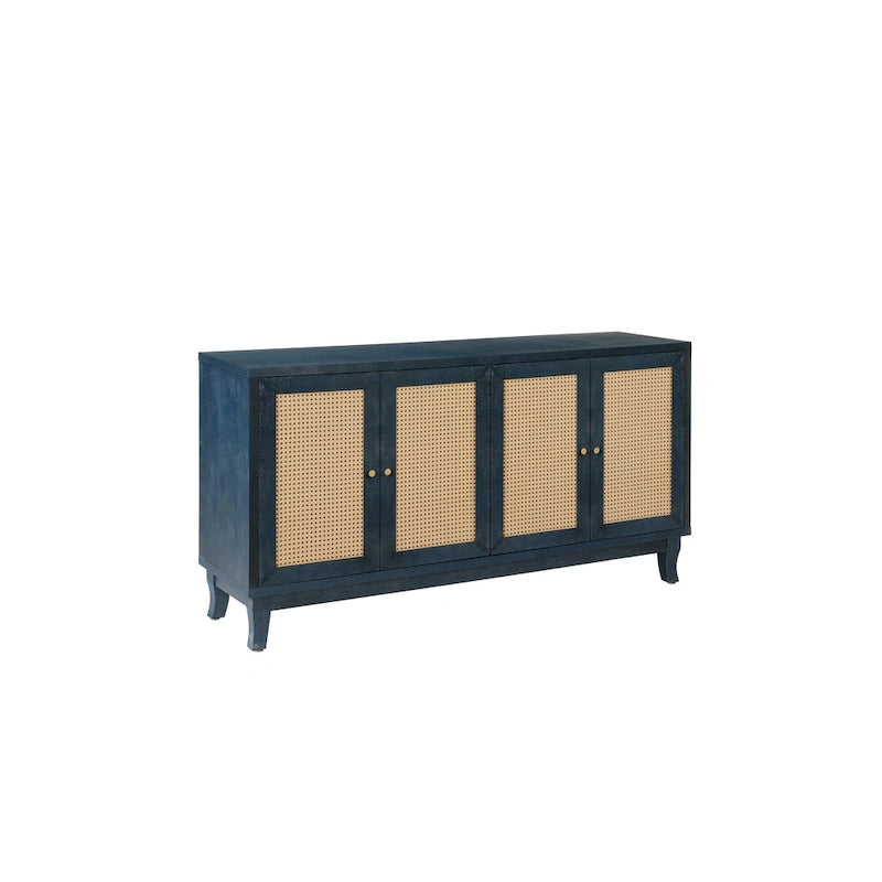 Panneaux en grain de qualité supérieure fabriqués à la main Roomfitters, buffet de chevet en rotin, meuble de rangement d'appoint, bleu marine - N/A
