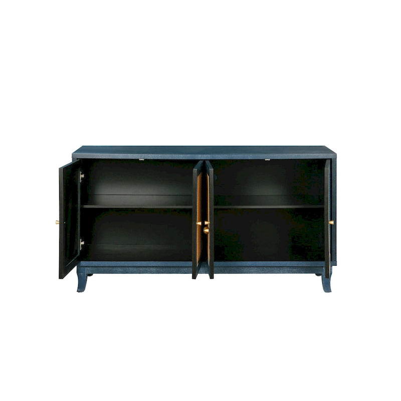 Panneaux en grain de qualité supérieure fabriqués à la main Roomfitters, buffet de chevet en rotin, meuble de rangement d'appoint, bleu marine - N/A