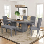 Ensemble de salle à manger contemporain 6 pièces avec table sur pied extensible de 198 cm