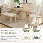 Ensemble de salle à manger contemporain 6 pièces avec table sur pied extensible de 198 cm