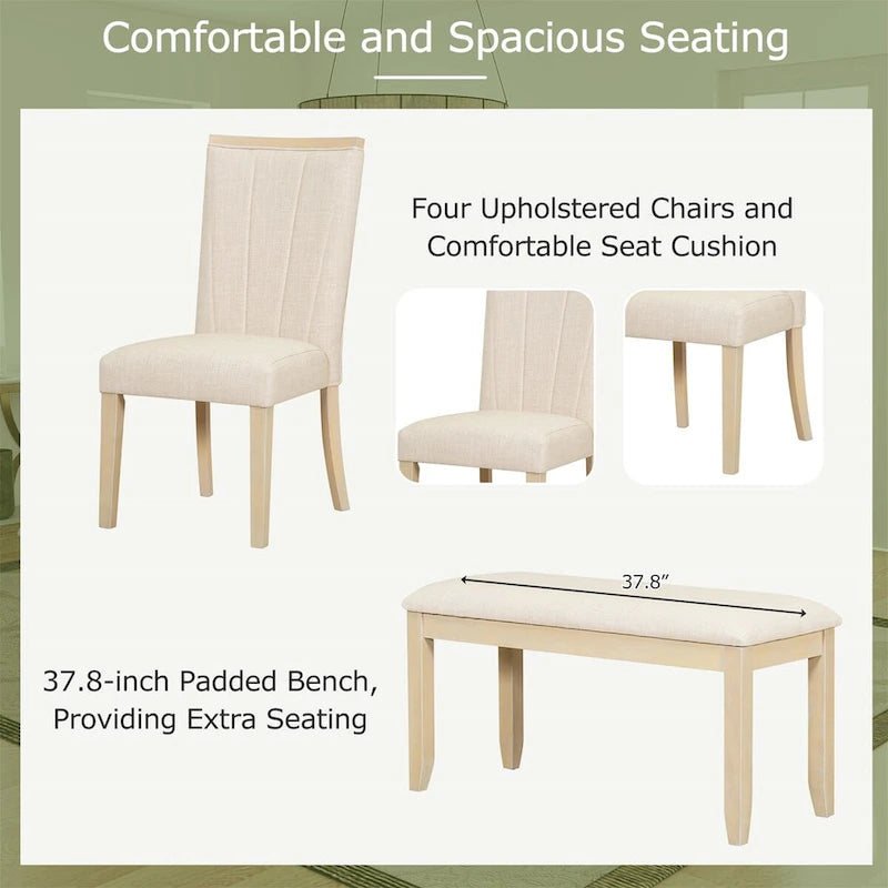 Ensemble de salle à manger contemporain 6 pièces avec table sur pied extensible de 198 cm