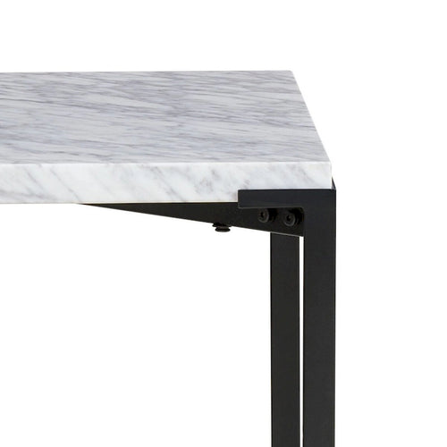 Table d'appoint/de chevet moderne 20 pouces, plateau en marbre de Carrare, structure en acier, gris lisse