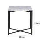 Table d'appoint/de chevet moderne 20 pouces, plateau en marbre de Carrare, structure en acier, gris lisse