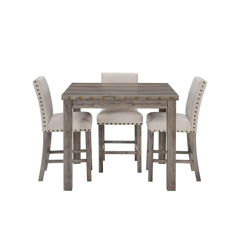 Morden Fort Ensemble de table de bar carrée 5 pièces de style ferme, 4 tabourets de bar rembourrés avec ensemble de salle à manger table de bar