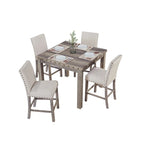 Morden Fort Ensemble de table de bar carrée 5 pièces de style ferme, 4 tabourets de bar rembourrés avec ensemble de salle à manger table de bar