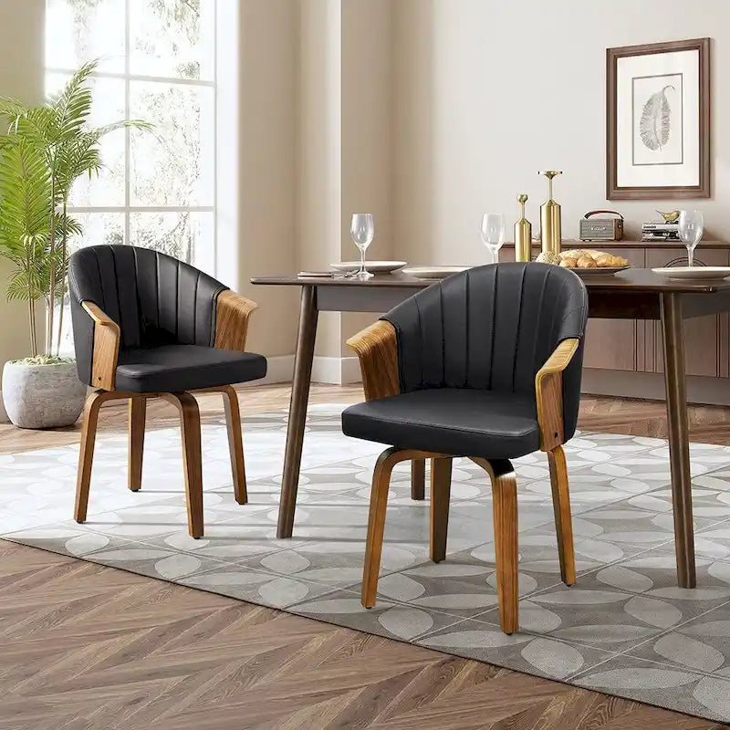 Chaises de salle à manger pivotantes en bois courbé et PU Art Leon (Lot de 2)