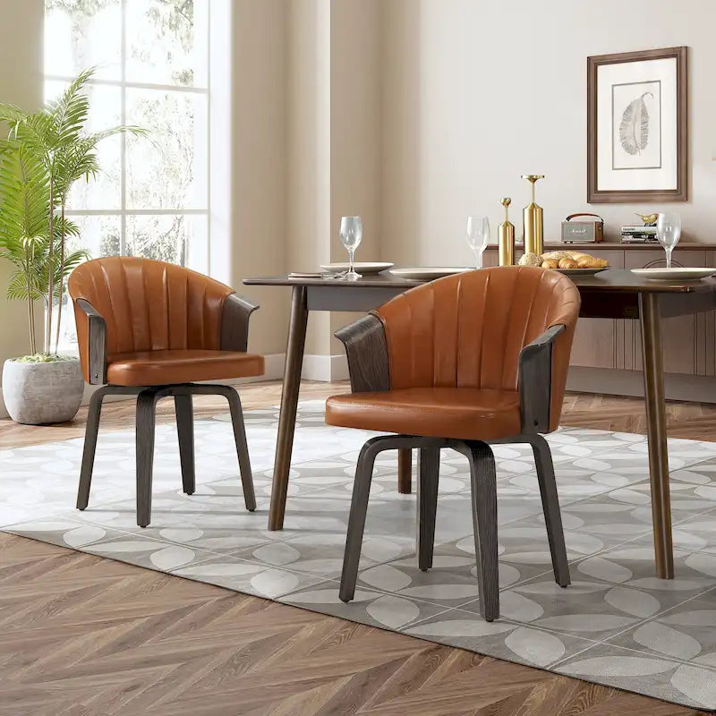 Chaises de salle à manger pivotantes en bois courbé et PU Art Leon (Lot de 2)