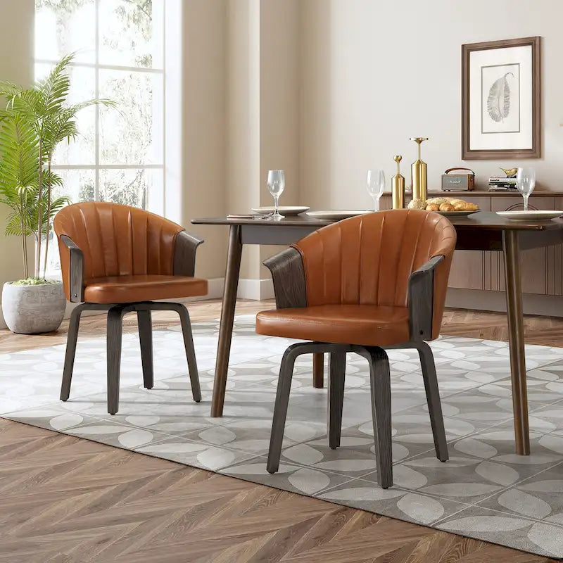 Chaises de salle à manger pivotantes en bois courbé et PU Art Leon (Lot de 2)
