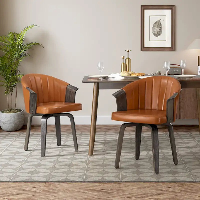 Chaises de salle à manger pivotantes en bois courbé et PU Art Leon (Lot de 2)