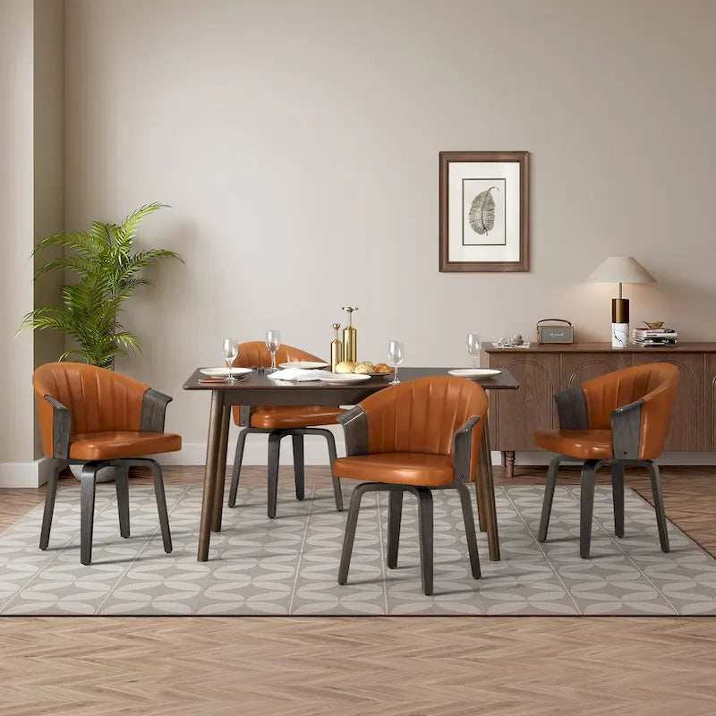 Chaises de salle à manger pivotantes en bois courbé et PU Art Leon (Lot de 2)