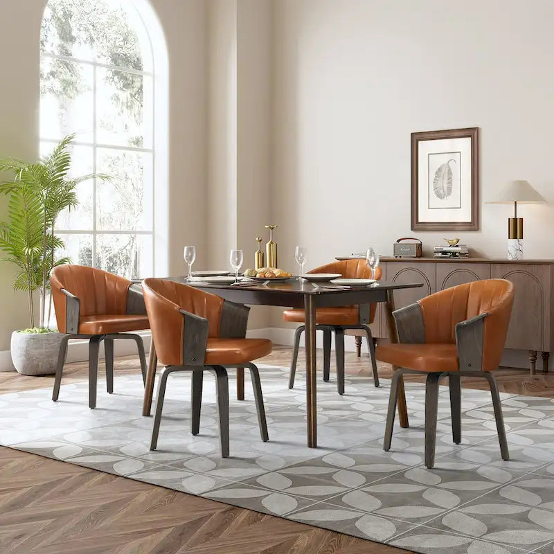Chaises de salle à manger pivotantes en bois courbé et PU Art Leon (Lot de 2)