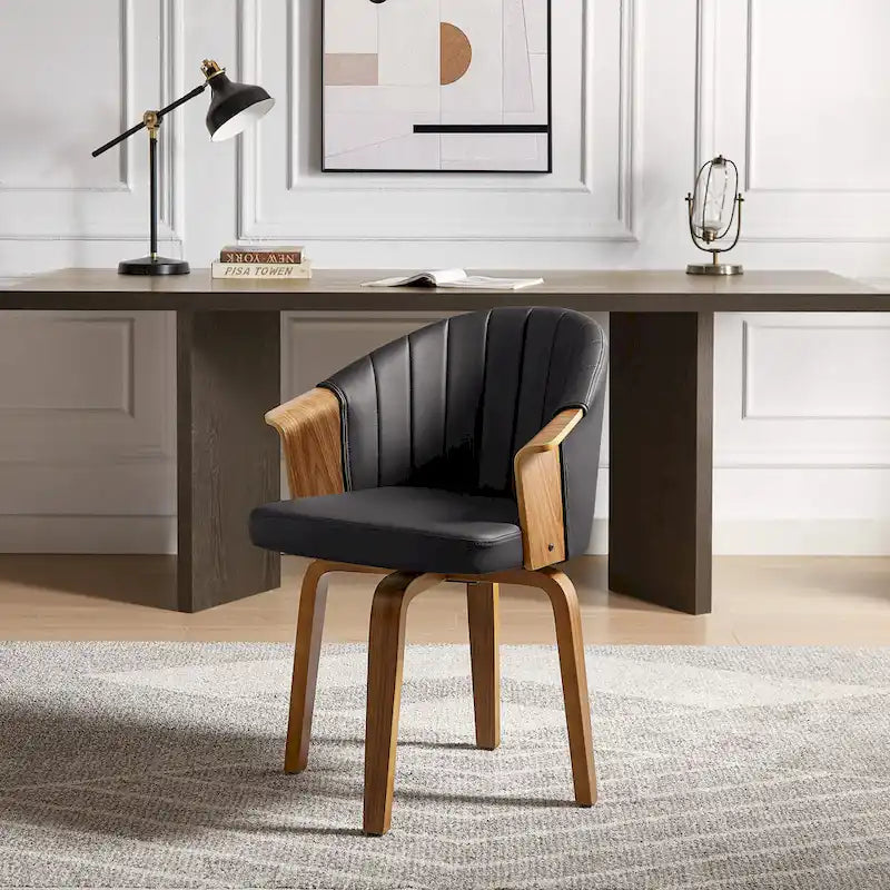 Chaises de salle à manger pivotantes en bois courbé et PU Art Leon (Lot de 2)