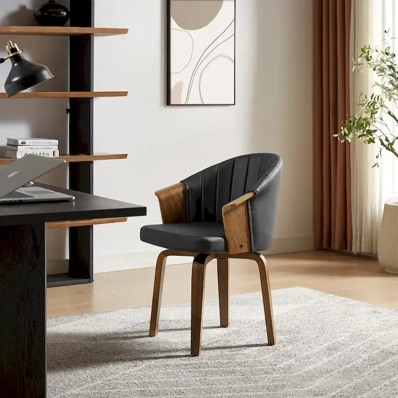 Chaises de salle à manger pivotantes en bois courbé et PU Art Leon (Lot de 2)
