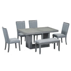 Ensemble de salle à manger contemporain 6 pièces avec table à pied central extensible de 198 cm