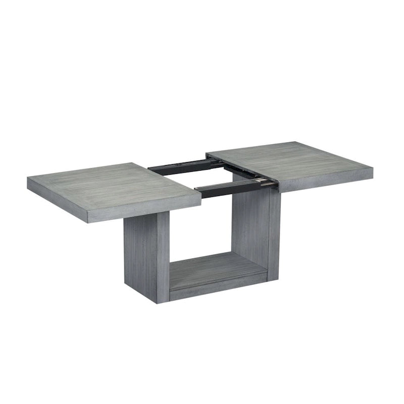 Ensemble de salle à manger contemporain 6 pièces avec table à pied central extensible de 198 cm