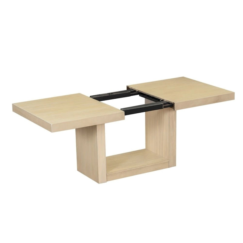 Ensemble de salle à manger contemporain 6 pièces avec table à pied central extensible de 198 cm