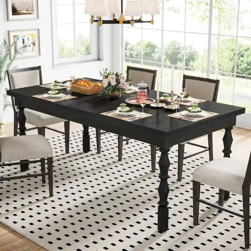 Table à manger en bois de 62 po pour 4 à 6 personnes, grande table de cuisine rectangulaire de style rustique