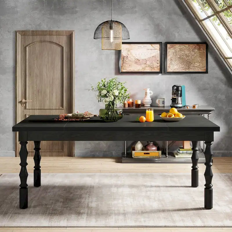 Table à manger en bois de 62 po pour 4 à 6 personnes, grande table de cuisine rectangulaire de style rustique