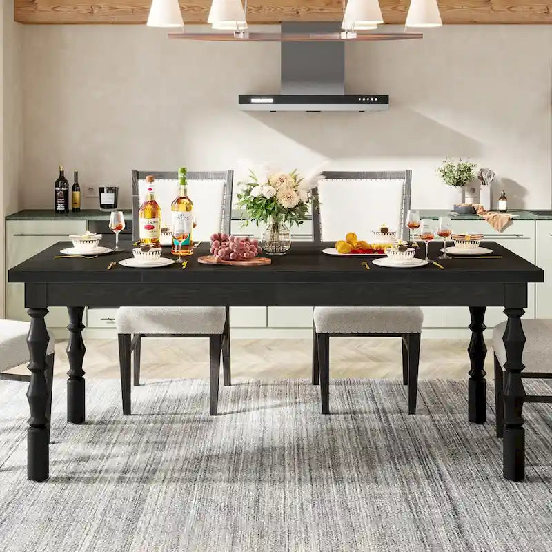 Table à manger en bois de 62 po pour 4 à 6 personnes, grande table de cuisine rectangulaire de style rustique