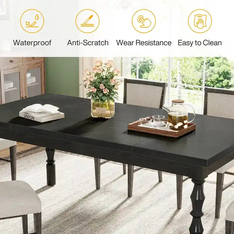 Table à manger en bois de 62 po pour 4 à 6 personnes, grande table de cuisine rectangulaire de style rustique