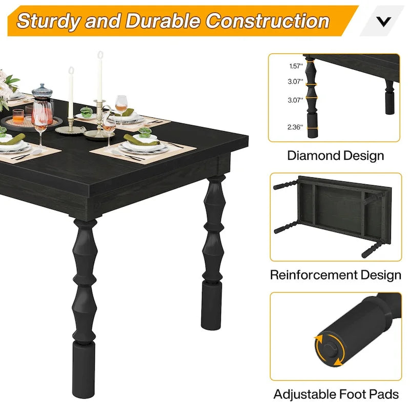 Table à manger en bois de 62 po pour 4 à 6 personnes, grande table de cuisine rectangulaire de style rustique