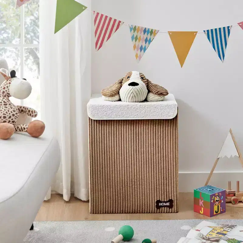 Danya B. Panier à linge pliable en velours côtelé pour enfants, rangement de jouets