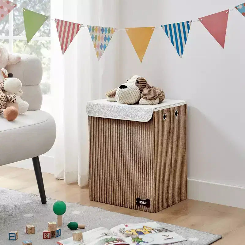 Danya B. Panier à linge pliable en velours côtelé pour enfants, rangement de jouets
