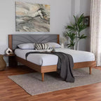 Lit plateforme Baxton Studio Hemera en tissu et bois avec table de chevet flottante Gris/Noyer marron