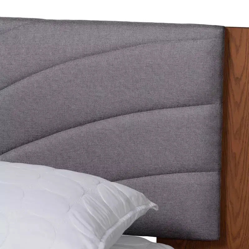 Lit plateforme Baxton Studio Hemera en tissu et bois avec table de chevet flottante Gris/Noyer marron