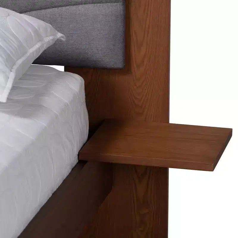 Lit plateforme Baxton Studio Hemera en tissu et bois avec table de chevet flottante Gris/Noyer marron
