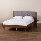 Lit plateforme Baxton Studio Hemera en tissu et bois avec table de chevet flottante Gris/Noyer marron