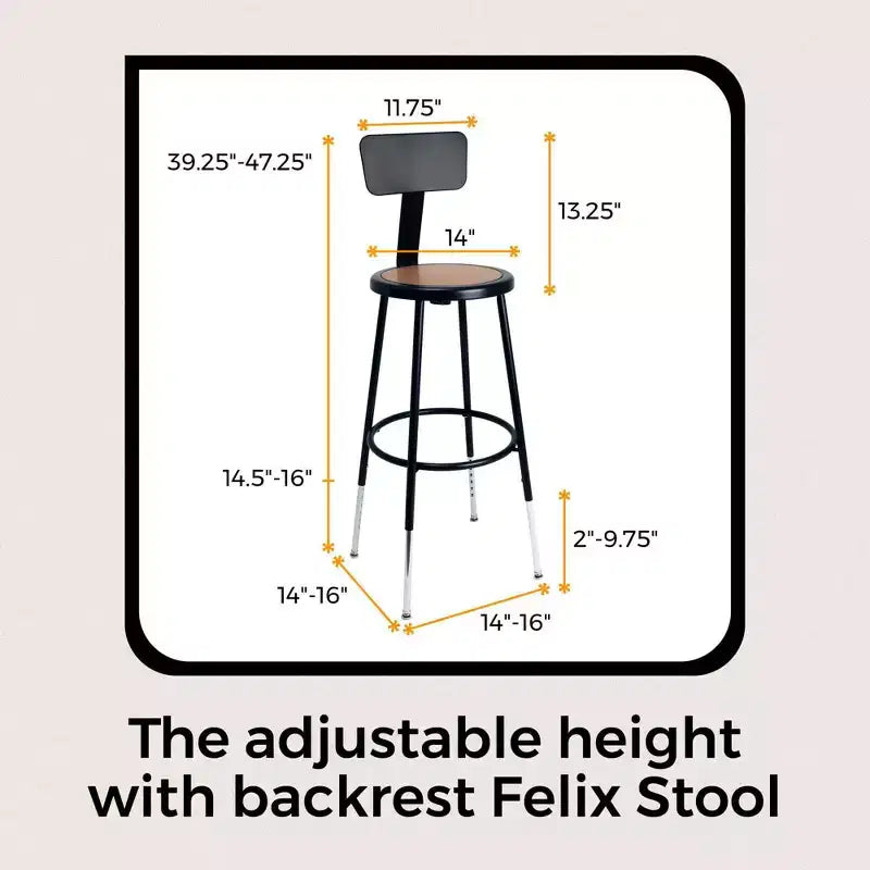 Tabouret de bar en acier avec dossier collection Felix, hauteur comptoir, 63,5-83,8 cm, Hampden Furnishings