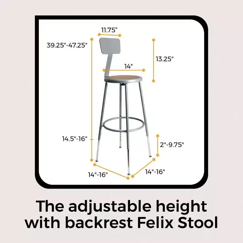 Tabouret de bar en acier avec dossier collection Felix, hauteur comptoir, 63,5-83,8 cm, Hampden Furnishings